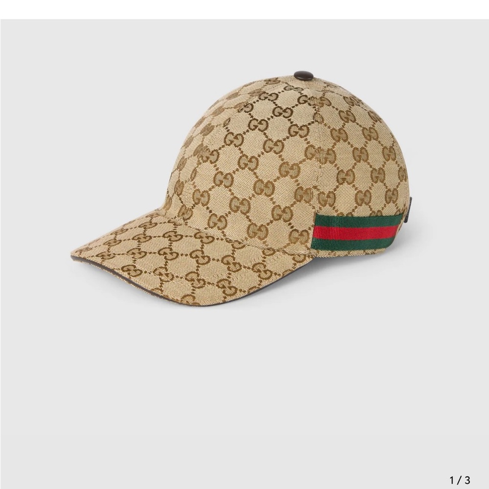 Gucci Tan Monogram Cap with Green and Red Stripe - Picture 2 of 4